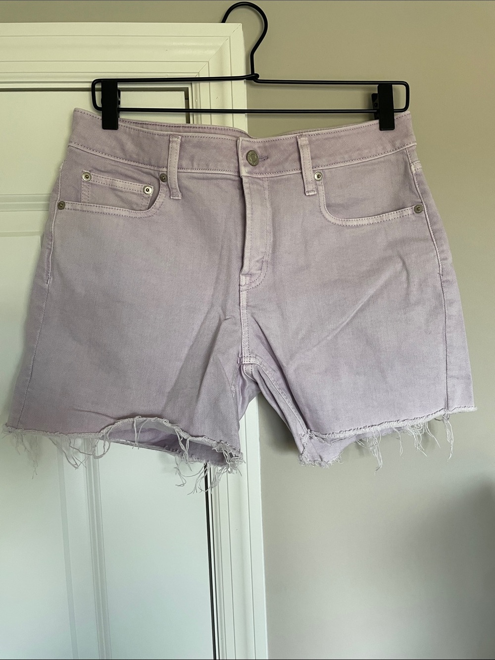 GAP Lilac Mid-Rise Denim Shorts with Frayed Hem